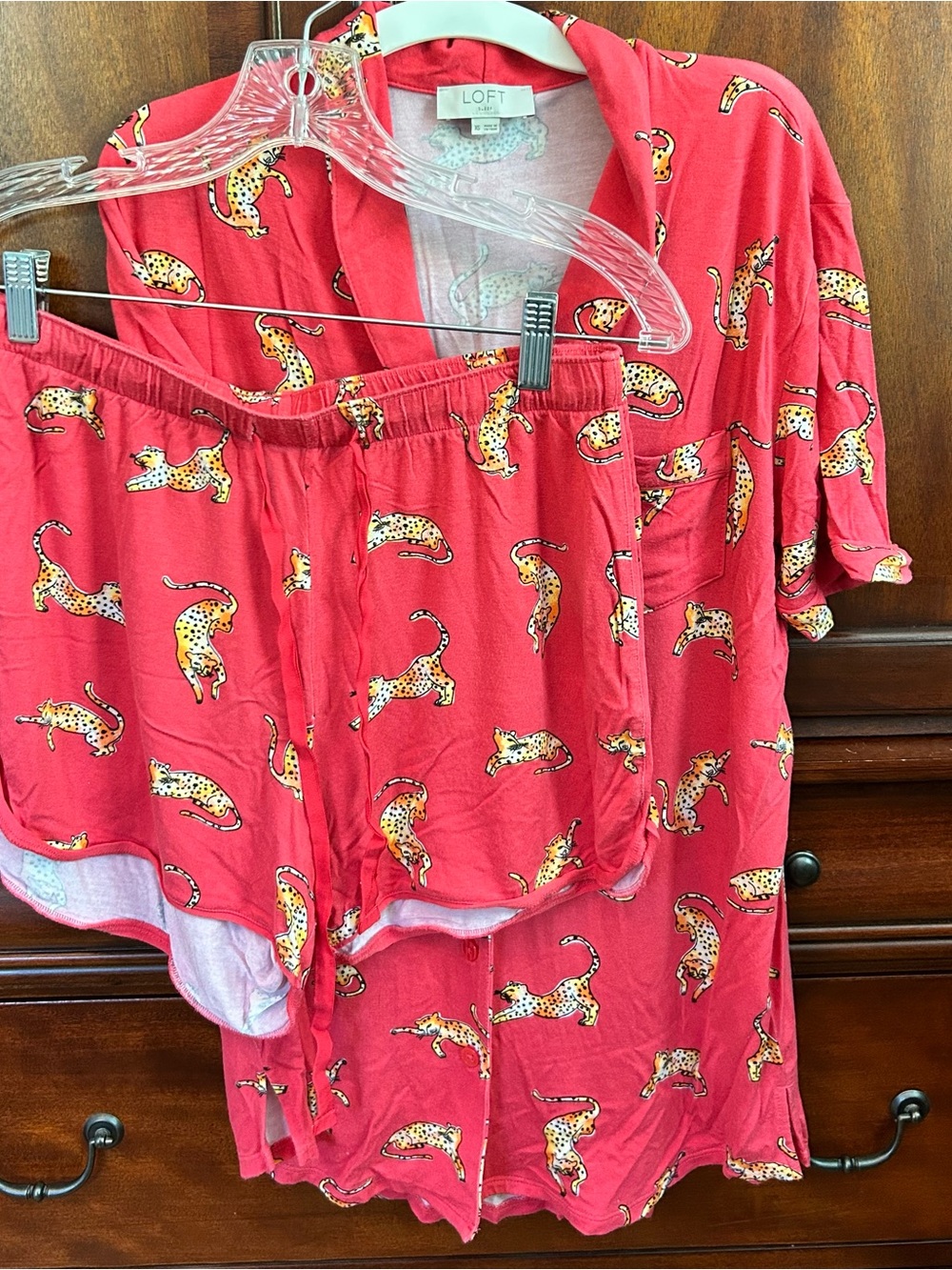 LOFT Coral Red Leopard-Print Pajama Top & Shorts